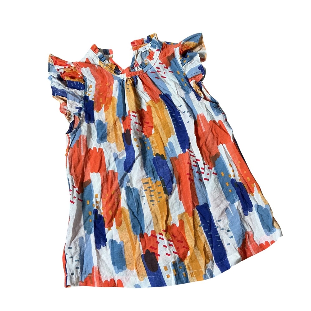 THML‎ Abstract Brushstroke Bohemian Ruffle Sleeve Blouse XS THS0906-1-WH